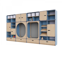 Детская стенка с местом для хранения и зонами отдыха из коллекции «НЕГА» (цвет голубой) - «globural.ru» - Кострома